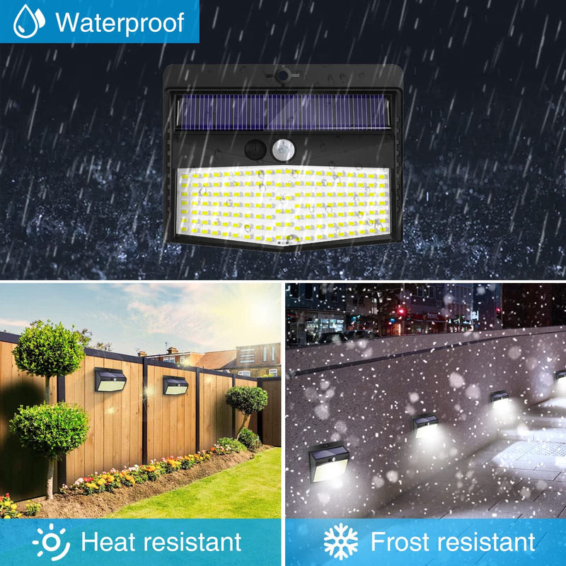Solar Outdoor Lights, [138 LED/4 Packs] Solar Motion Sensor Security Lights with 3 Lighting Modes Solar Wall Lights Waterproof Solar Powered Lights for Garden Fence Yard Deck Garage Black 4 Pack