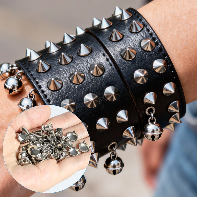 Lohoee 543 Sets Punk Studs and Spikes Kit，8 Size Cone Spikes, Square Pyramid Studs Round Leather Rivets for Leathercraft Clothing Accessories Dog Collar DIY Punk Style Decoration
