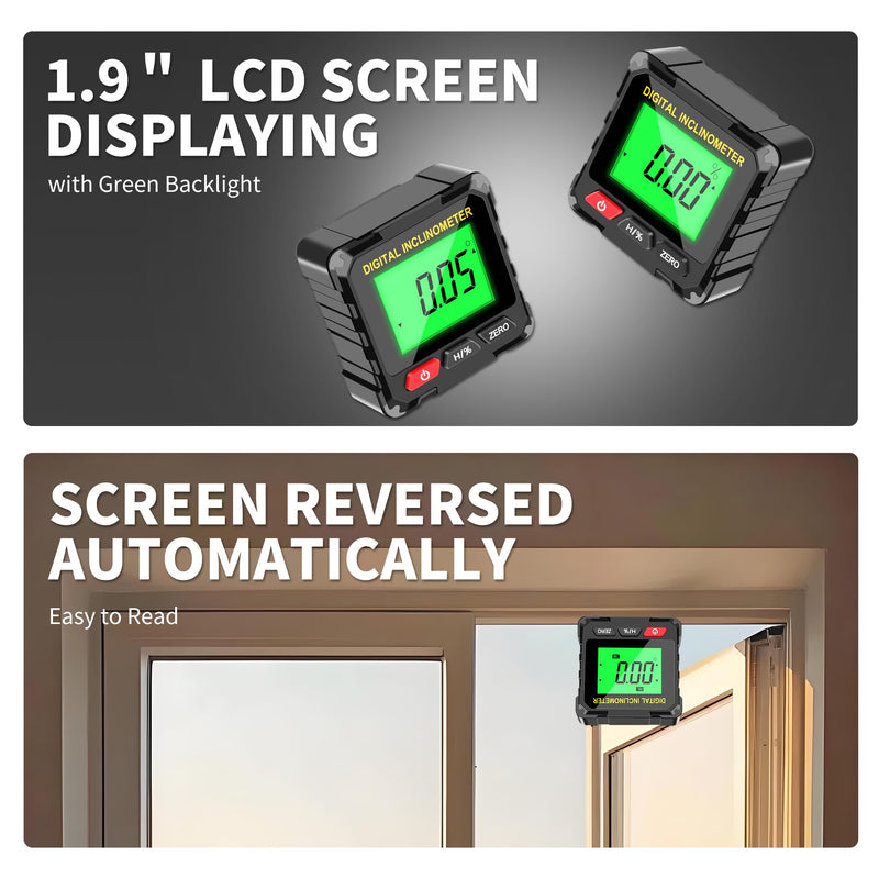 Digital Level Box Construction Protractor Range 4 × 90° Resolution 0.05° Angle Finder Gauge Inclinometer with 4PCS Magnets and Infrared Rays for Construction,Woodworking,Building and etc.