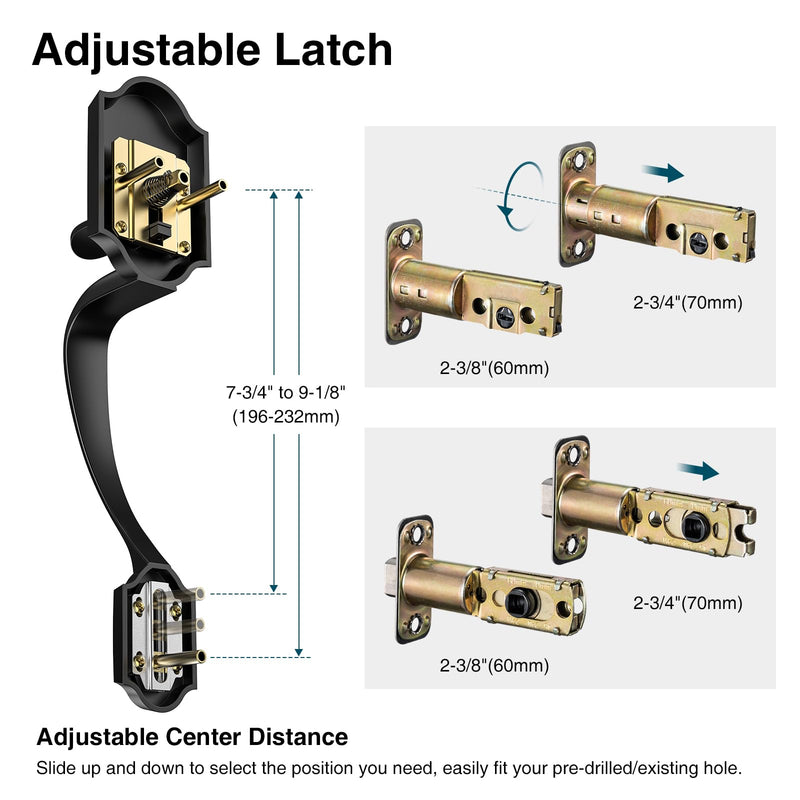 Black Front Door Handle and Deadbolt Set, Front Door Lock Set with Crystal Glass Door Knob, Entry Door Lock Set with Single Cylinder, Reversible for Right & Left, Matte Black Classic