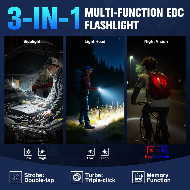RECHOO Flat EDC Flashlight Rechargeable, 8-Mode Slim Pocket Flashlight with Magnetic Base & Clip, Lightweight Mini Rechargeable Flashlights for Everyday Carry, Working, Camping, Car Repair & Emergency Black