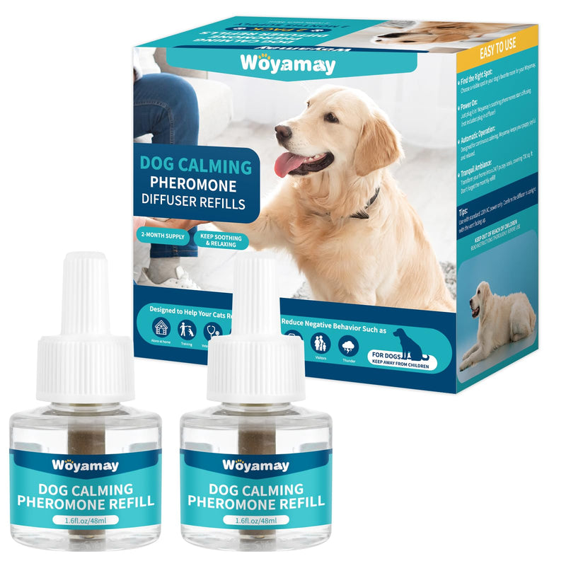Woyamay Dog Calming Diffuser Refills - Dog Pheromones Calming Diffuser for Dogs Relieve Anxiety & Stress, 2-Month Supply Dog Pheromone Diffuser Refills (Fits All Common Diffuser Heads) 2 Refills