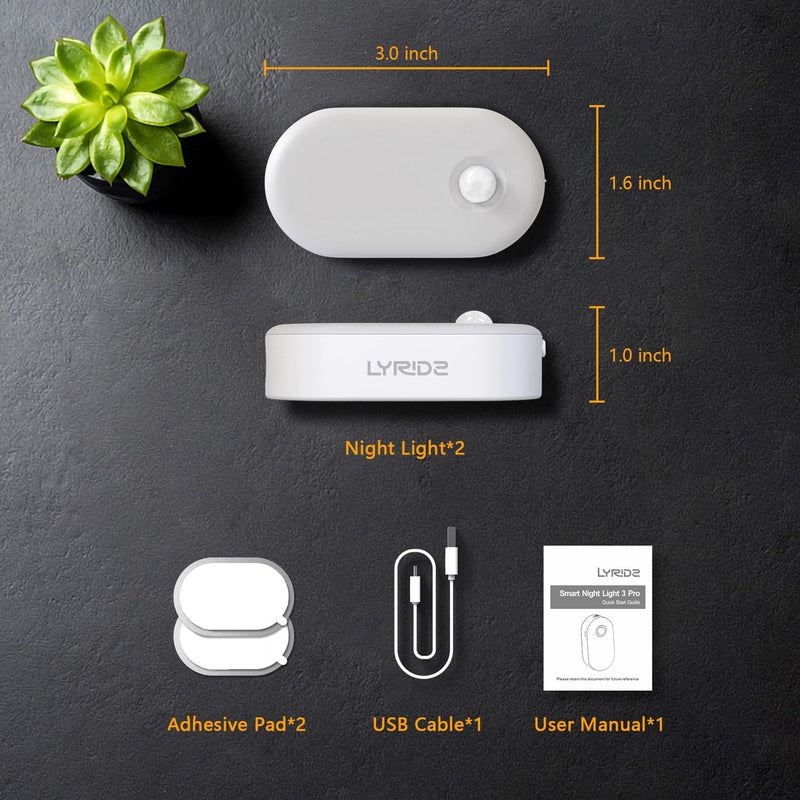 Lyridz Rechargeable Battery Night Light, Stick on Mini Motion Sensor Light Indoor Warm White 1-20LM LED Light with Stepless Adjustable Brightness for Bedroom, Kitchen, Stairs, Hallway, 2-Pack A. Warm White