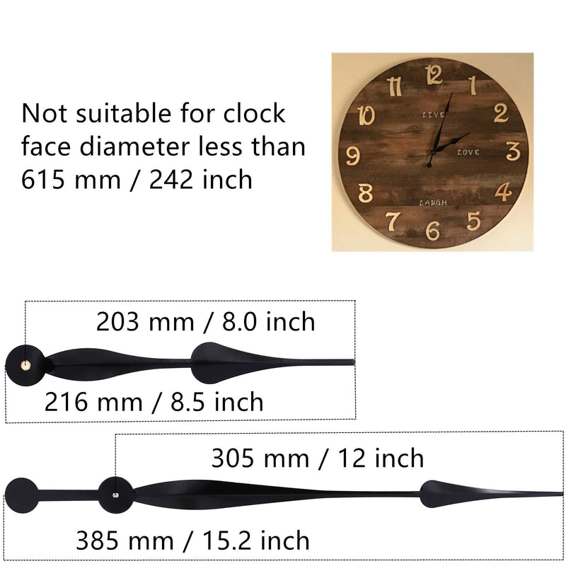 Youngtown High Torque Long Shaft Clock Movement Mechanism with 12 Inch Long Spade Hands 29/32 inch Total shaft length Black