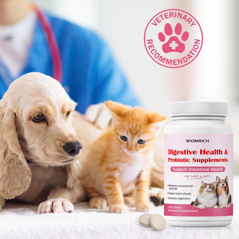 Anti-Diarrheal Support for Dogs & Cats Probiotics 250 Chewable Tablets, Helps Relieve Occasional Diarrhea in Cats Dogs, Situational Diarrhea Relief with Kaolin, Contains Beneficial Probiotic Bacteria