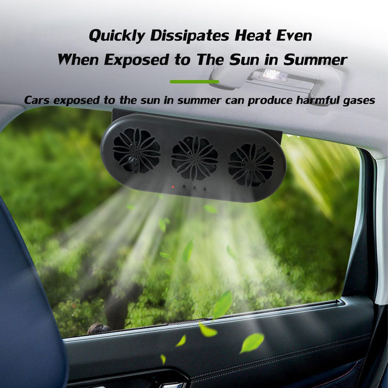 Car Solar Powered Exhaust Fan Car Window Exhaust Fan Vehicle Ventilation Fan Auto Air Vent Cool Fan Cooler Ventilation System Car Radiator Cooling Fan with Three Air Outlets, Black
