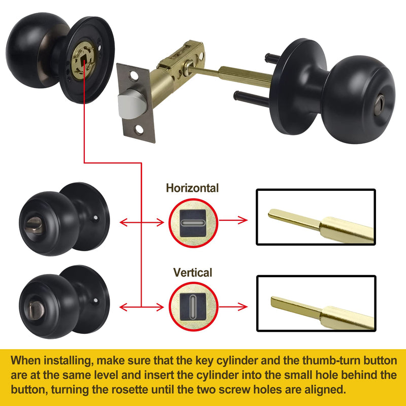 CML Hardware Matte Black Privacy Door Knob, 4 Pack Keyless Lock Set for Bedroom or Bathroom, Interior Door Lock for Bed/Bath, Round Ball Handle