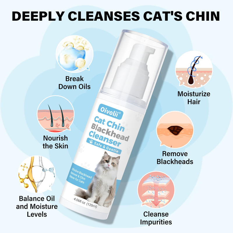 Cat Black Seed Cleaner Kit,4 fl.oz Remove Cat Chin Blackheads Gentle & Effective Acne Chin Treatment 2-in-1 Wash and Black Seed Brush Soft Silicone Cat Grooming Scraper Brush - PawsPlanet Australia