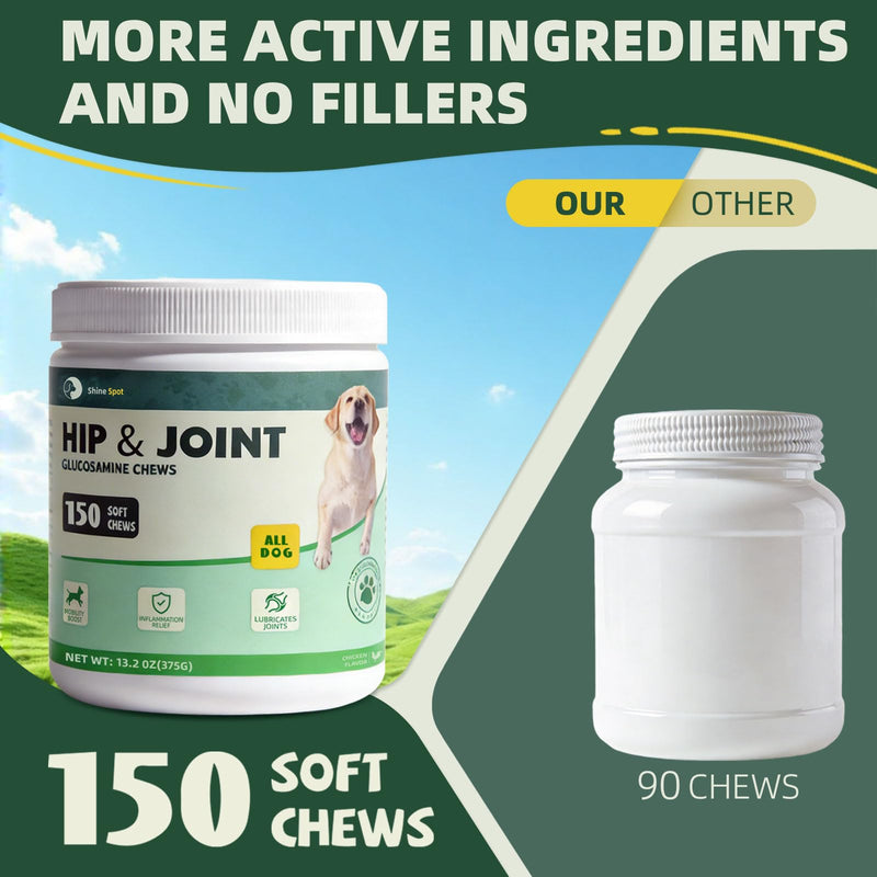 Glucosamine for Dogs 150pcs Joint Support Supplement Dog Hip and Joint Chondroitin Chews Treats with MSM, Omega3, Dog Joint Pain Relief Mobility Supplements Chicken Flavor Fit All Breed