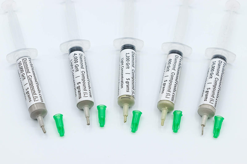 TechDiamondTools Diamond Polishing Compound Kit of 5 Polishing Paste USA Made 400 1200 4000 14000 50000 Grit for Marble Glass Metal Rock Jewelry Resin Silver Gemstone with 10% of Diamond Powder 50000 14000 4000 1200 400 grit 10% Concentration
