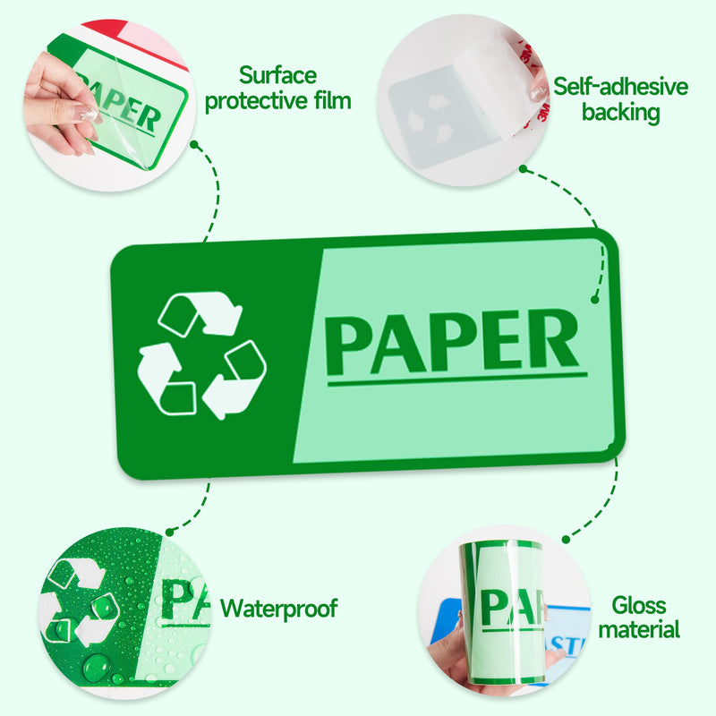 4PCS Recycle Stickers for Trash Bins，Self-Adhesive Waterproof and Fade Resistant Trash and Recycle Stickers, Recycling Labels for Trash Can for Home, Office, Apartment, Hotel, School and Public Area