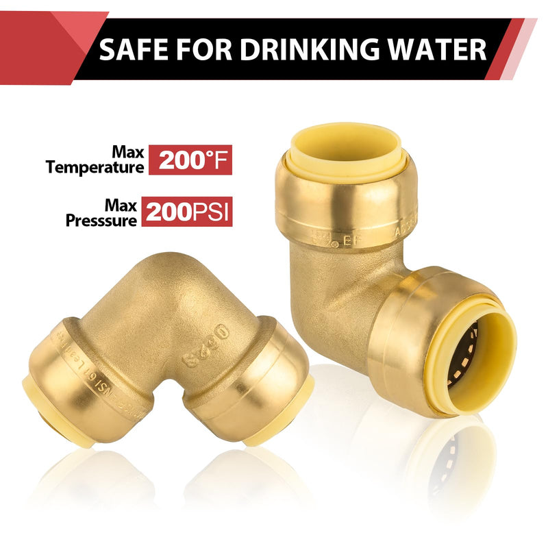 6Pcs EFIELD 3/4 Inch X 3/4 Inch Elbow Push-Fit Brass Fitting(PF049-6) 3/4" x 3/4"(Pack of 6)