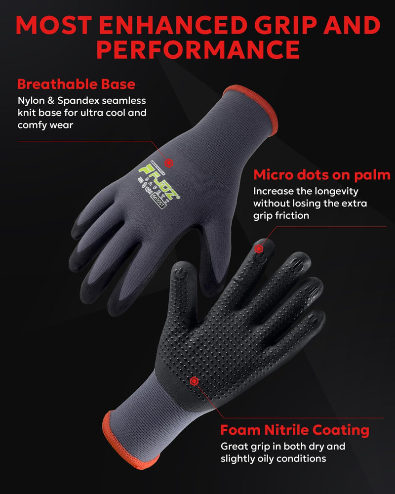 Work Gloves MicroFoam Nitrile Coated,12 Pairs Ultra-light Breathable Touchscreen Seamless Knit Nylon Glove Medium Extra Grip