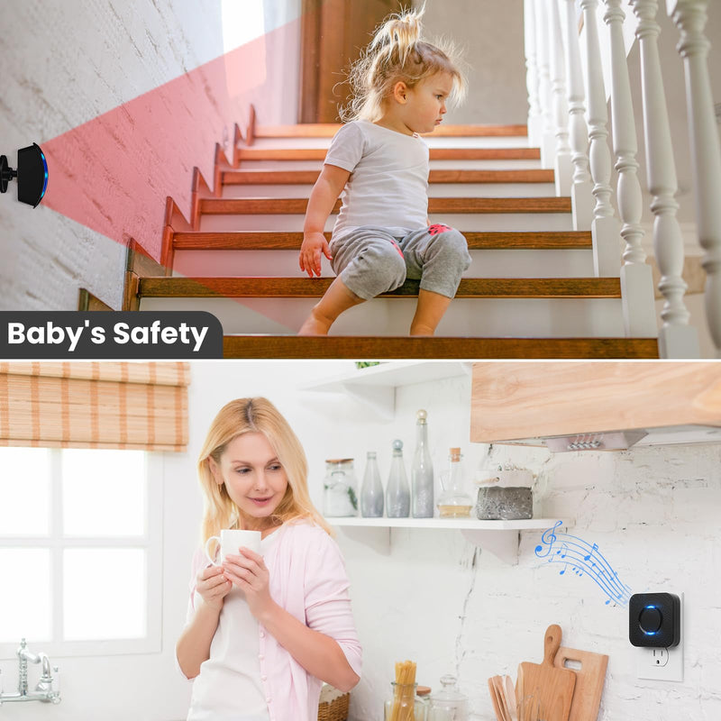 Wireless Motion Sensor LED Light - Motion Detector Alarm Chimes Door Sensor with 500 FT Range Security Alert Monitor System for Home, Business, Store, Office, School A 1 Receiver+2 Sensors