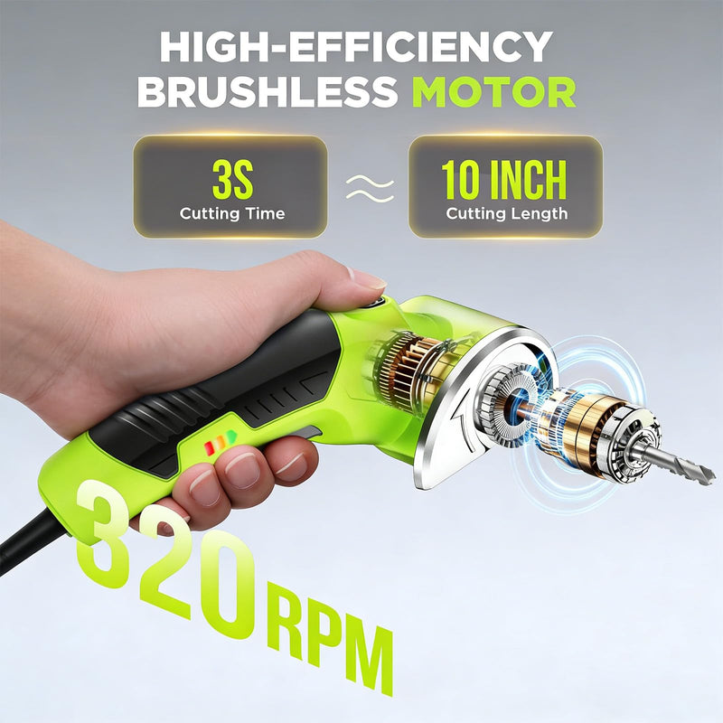 Electric Scissors with LED Light - Brushless Motor, Tungsten Steel Blade for Cloth, Cardboard, Leather, Carpet Cutting