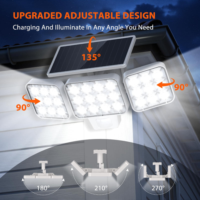 WdtPro Solar Lights Outdoor Motion Sensor, 3500LM Bright Solar Flood Lights Outdoor, Adjustable & Upgrade Glass Panel, Wireless LED Solar Powered Security Spot Lights Waterproof for Yard-2Pack, White 2 Pack