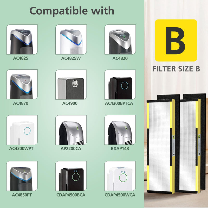 2 Pack FLT4825 True HEPA Filter B Replacement with Activated Carbon Pre-Filters Compatible with Guardian Air Purifier AC4825 AC4300 AC4800 AC4900 AC4850 10 Piece Set