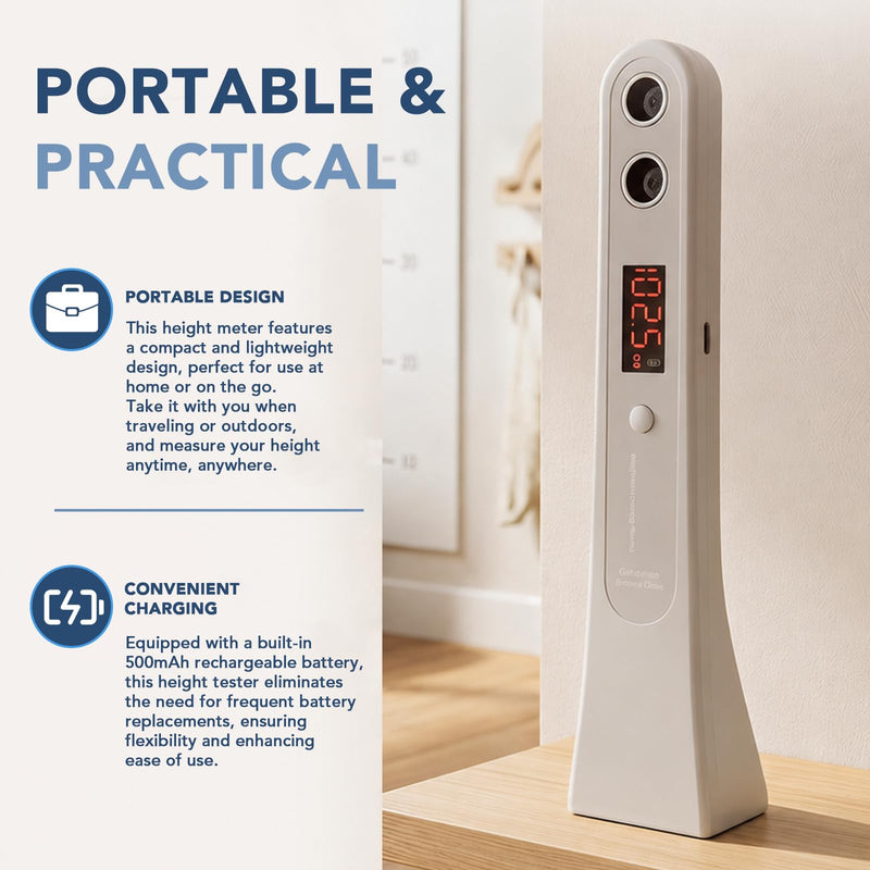 Digital Body Height Measurement Tool, Rechargeable Portable Electronic Height Meter with Data History, Accurate One-Key Stadiometer for Home Travel All Ages, Only Display in Centimeters