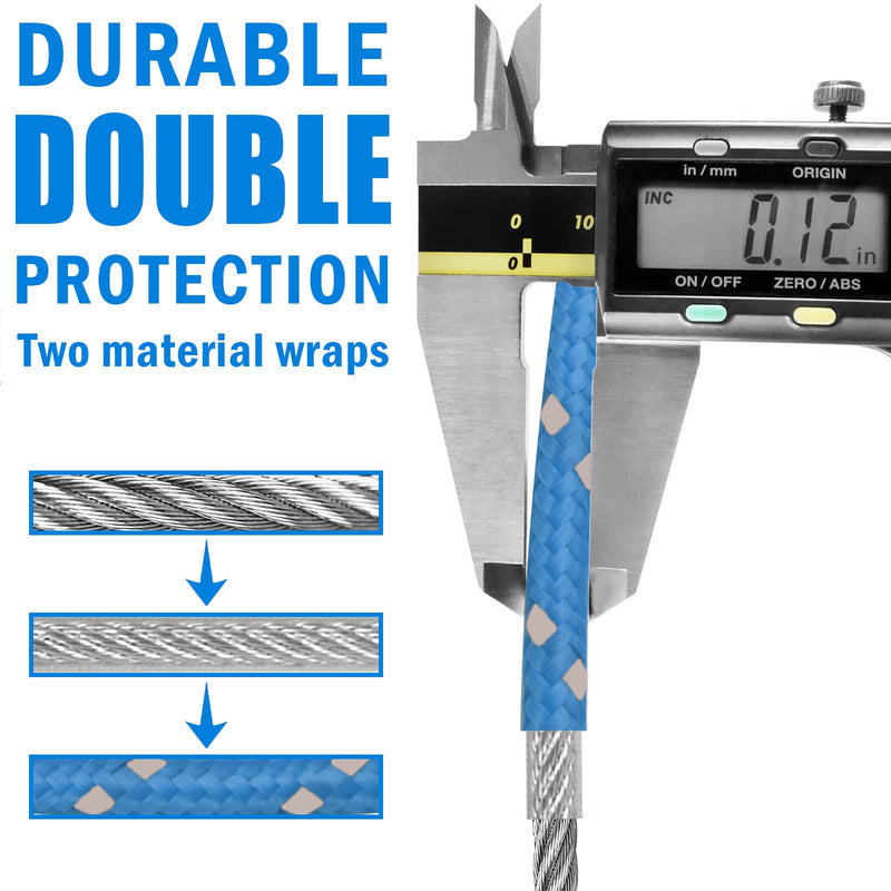 1/8IN Security Steel Cable 4/6/10/15FT Lengths Bike Lock Cable, Cable Rope, Stainless Steel Cable with Loops for Safety and Security 4ft（2Pack） Blue