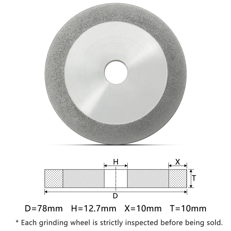 3 inch Flat Diamond Grinding Wheel 150 Grit, 1/2" Arbor, 10mm Wide for Grinding Tungsten,Carbide, Glass,Ceramic, Gem