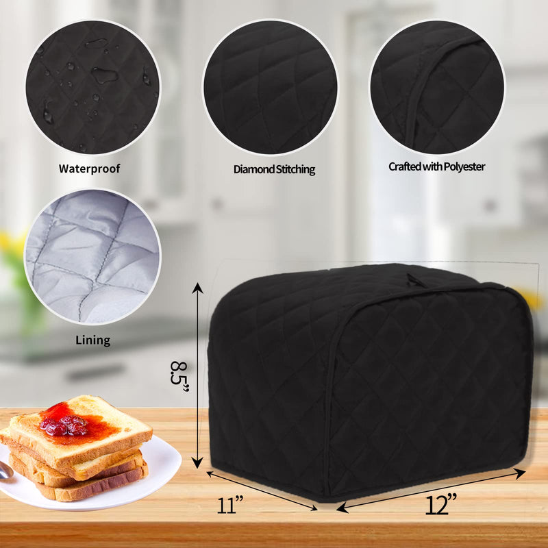 Polyester Fabric Quilted Four Slice Bread Toaster Cover Bakeware Protector, Dust and Fingerprint Protection- Best Gift for Mother, Black