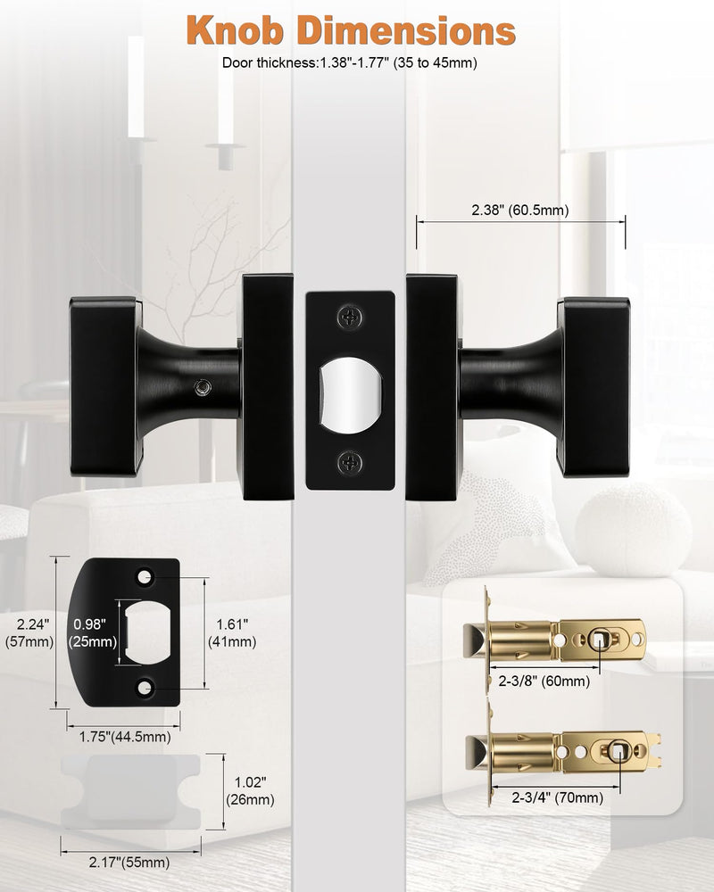 Probrico Black Square Door Knobs Interior, Heavy Duty Door Handles for Hallway Closet, Keyless Passage Door Lock 1 Pack - NewNest Australia