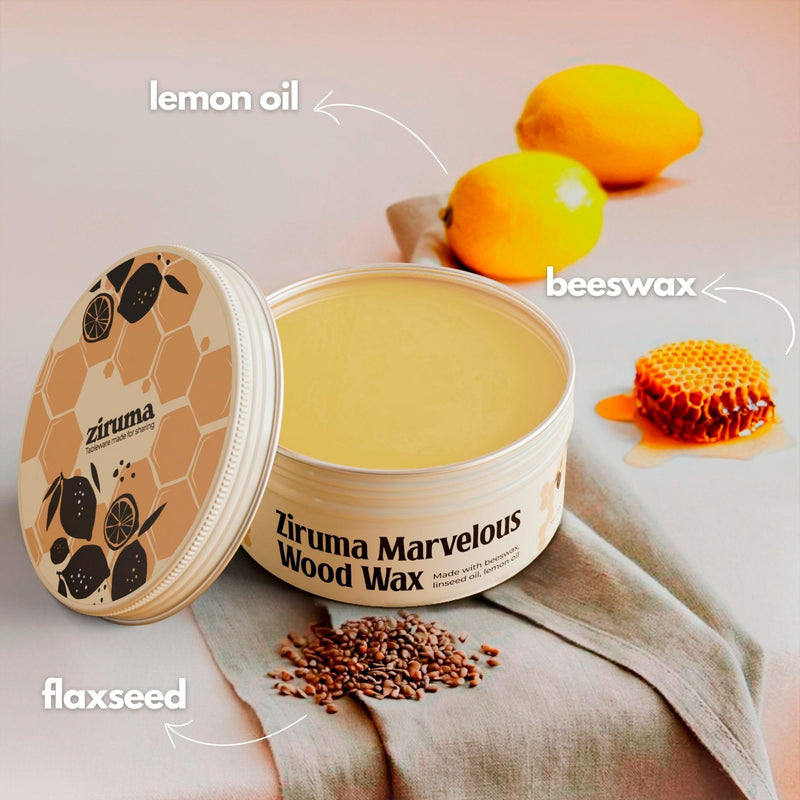 Ziruma Premium Beeswax for Cutting Boards - No Mineral Oil [7 oz] - Food Grade Wood Wax for Butcher Blocks and Wooden Utensils - Natural Wood Conditioner