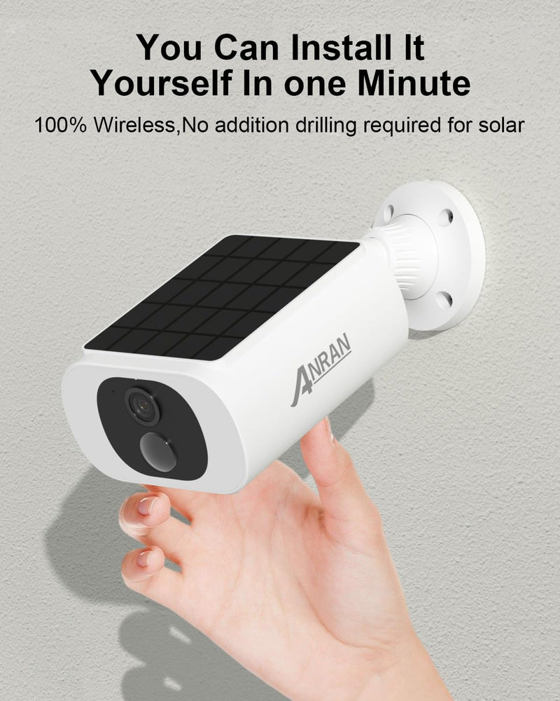 ANRAN 5MP Solar Security Camera Outdoor, Wireless Battery Powered WiFi Camera for Home Surveillance with Buit-in Solar Panel, Color Night Vision, 2-Way Audio, Siren Alarm, Works with Alexa, C3 Max 5MP-White