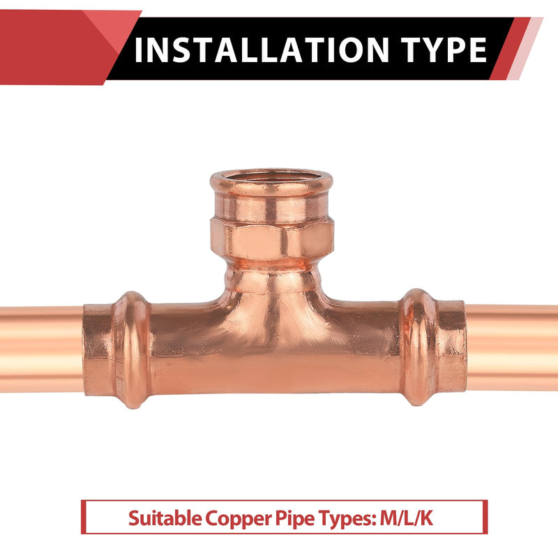 1Pcs EFIELD Copper Press Female Tee, 1"P x 1"P X 3/4"FNPT(PRESS081-1) 1"x1"x3/4" Female