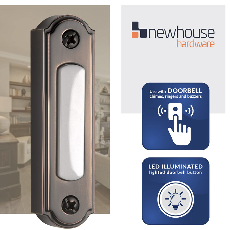 Newhouse Hardware LED Lighted Metal Door Chime Push Button (Oil-Rubbed Bronze) | Surface Mount Lighted Door Bell Button | Replacement Wired Doorbell Button for Most Door Bell Chimes Oil-Rubbed Bronze