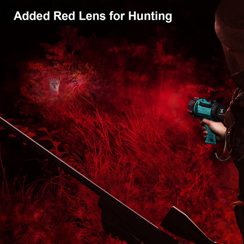 YIERBLUE Rechargeable Spotlight, Super Bright 90,000 High Lumen LED IP67 Waterproof Handheld Spotlight Long Lasting Large Flashlight Searchlight with Detachable Red Light Filter Green