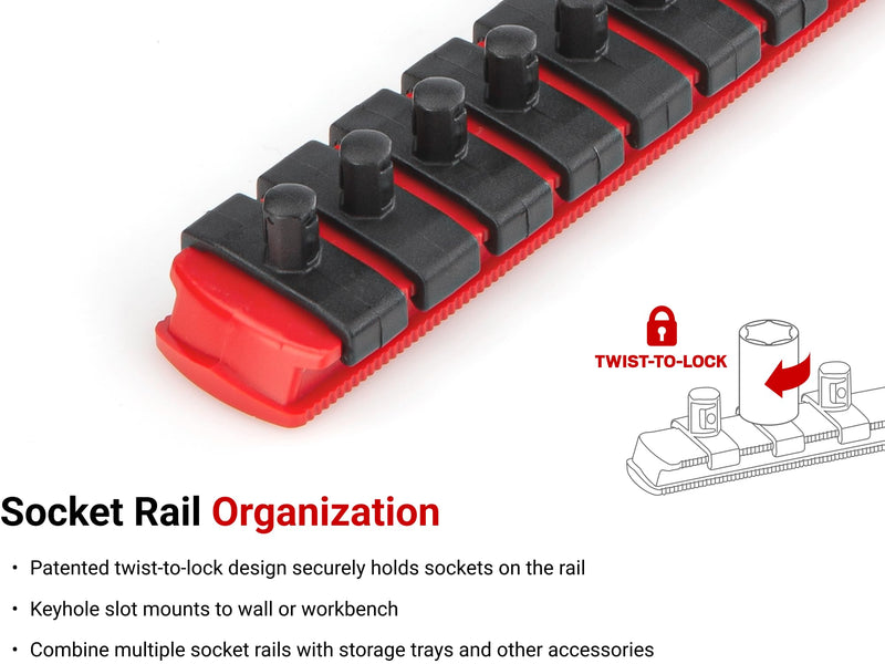 TEKTON 3/4 Inch Drive x 18 Inch Socket Rail, 10 Clips (Red) | OSR33110 | Made in USA 1-Rail Red (10-Tool)