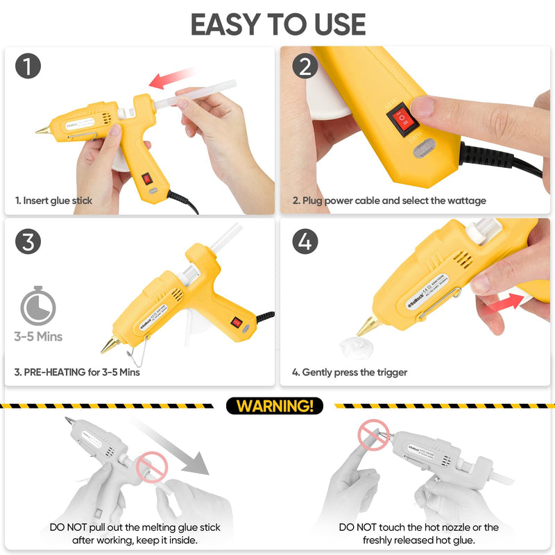 ROMECH 60/100W Dual Temp Hot Glue Gun and Sticks Set, Full Size with Case Yellow