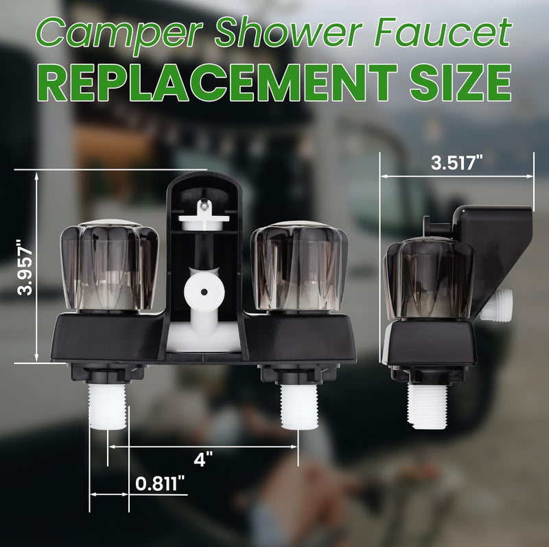 RV Shower Faucet, RV Bathtub Faucet with Shower Diverter, 4” Shower Valve Diverter Assembly Kit, Camper Shower Faucet, RV Shower Valve for RV Camper Van Travel Trailer Motorhome (Black) Black