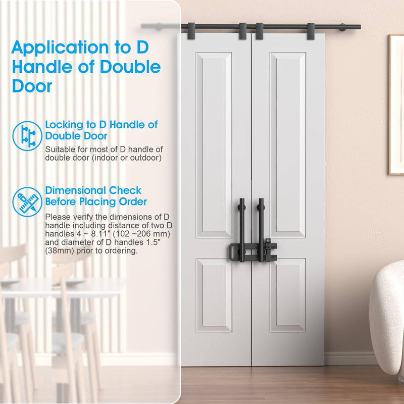 AST Double Door Lockout Device, French Door Reinforcement Lock with 3 Keys, Lockout to Double Door Knobset and Handleset, Childproof Door Lock, Premium Version (Matte Black with Key Alike) Matte Black with Keyed Alike