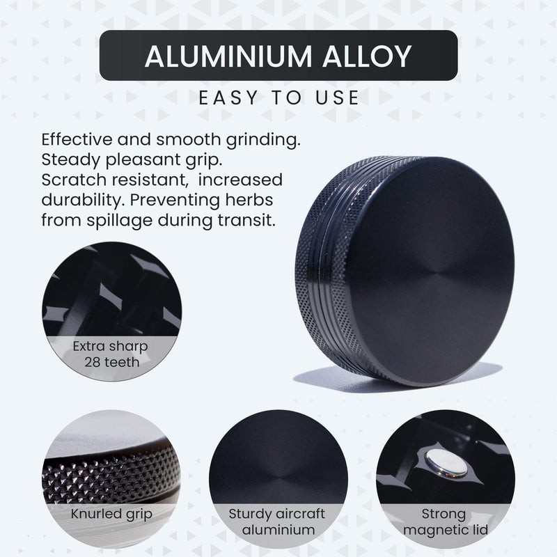 Small Thin Herb Chrome Crusher Grinder 2 inch (Black Color) Black