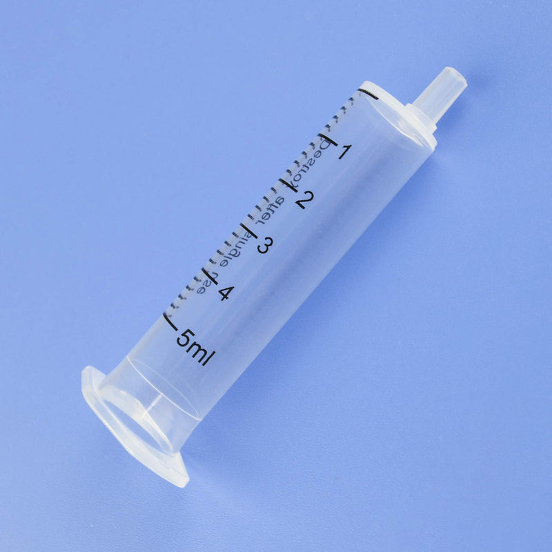 SHAOTONG 5 ml Syringes, Luer Slip Syringe without Needle No Rubber Plunger, Reduce Mess, for Refilling, Measuring Liquids, Essential Oils, E-Liquids, Pet Feeding or Glue Applicator 5ML/CC 20