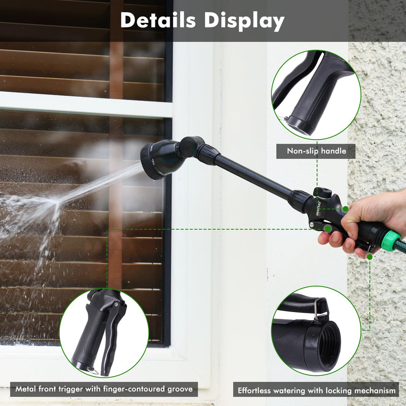 RESTMO Metal Watering Wand, Heavy Duty Garden Hose Wand with 180° Swivel Head, 16'' Hose Nozzle Sprayer with 7 Spray Patterns and Flow Control, for Water Hanging Baskets and Shrubs, Flash Black 16 inch - 180° Swivel
