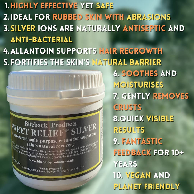 Biteback Products 'Sweet Relief Silver' Support Cream For Sensitive Skin, Minor Wounds & Rubs (Horse & Dog) 500g - PawsPlanet Australia