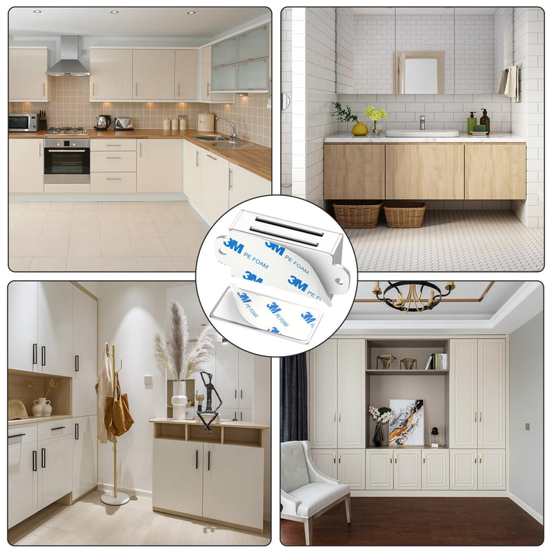 Cabinet Magnetic Catch Jiayi 4 Pack Magnetic Door Catch Self Adhesive Cabinet Door Magnet Latch Stainless Steel Magnetic Cabinet Latch for Kitchen Magnetic Catch Closet for Drawer Silver