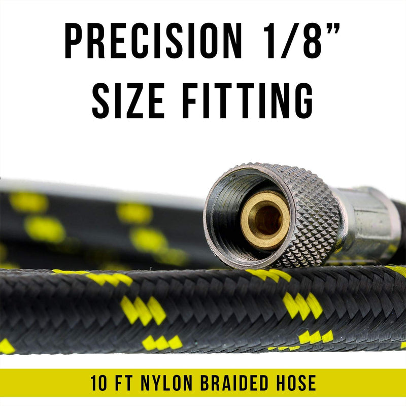 Master Airbrush Premium 10 Foot Nylon Braided Airbrush Hose with Standard 1/8" Size Fittings on Both Ends (Hose Color May Vary) 10' (1/8" Fittings)