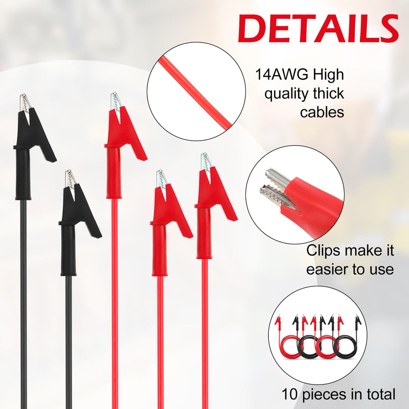 10 Pcs 14 Gauge Jumper Wires with Alligator Clips, Dual Ended Alligator Clips with Wires, Electrical Test Flexible Cable Clamps for Electrical Testing Automotive Repair, 3.3 Ft