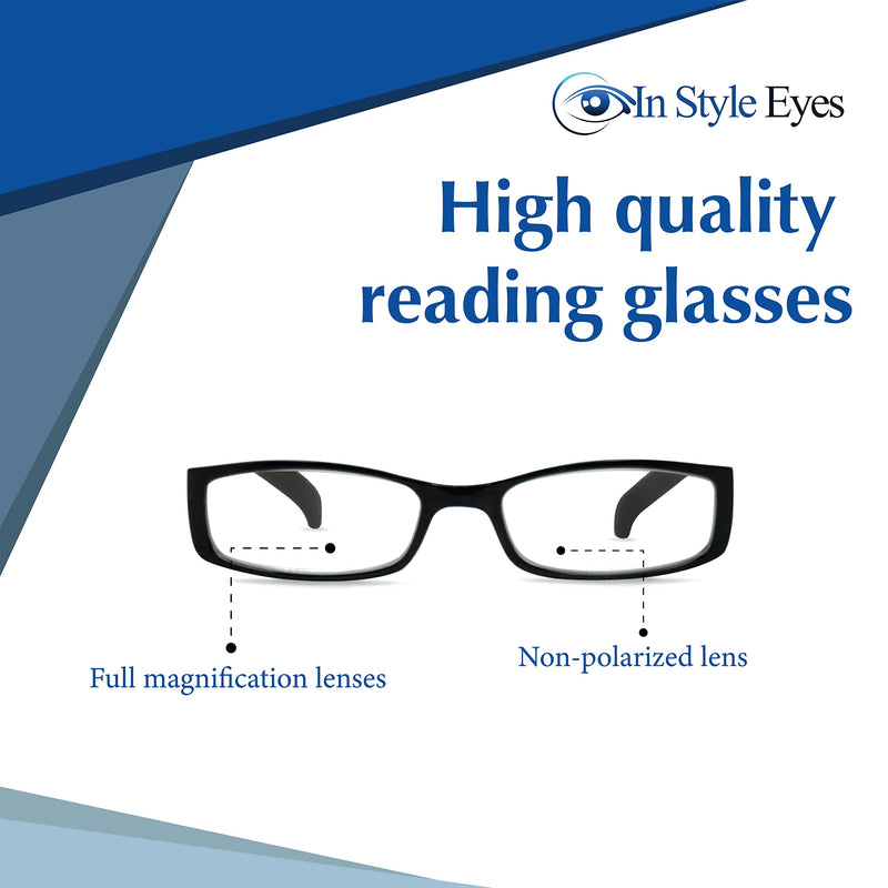 In Style Eyes Super Strength II Magnifying Reading Glasses, Powerful High Magnification Eye Glasses for Women & Men Black 7.0 x