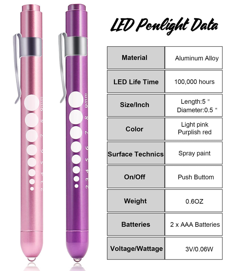 MEUUT 3 Pack Medical Scissors and penlights for Nurses with Four Batteries-One 8" Patented Trauma Scissor Bandage Scissor Two LED Pen lights for Nurse Doctor EMT First Aid Purple Scissor+purple&pink Penlight