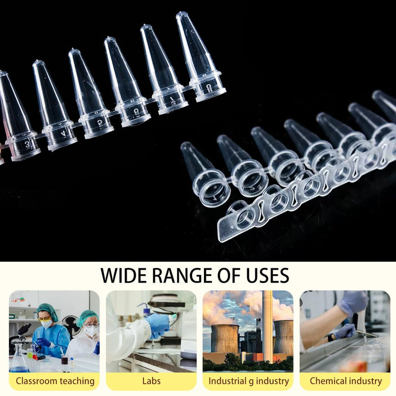 PCR Tubes with 0.2ml Thin Wall,Strip of 8 Tubes with Flat Caps,200 Strips/Bag（Flat caps Included）