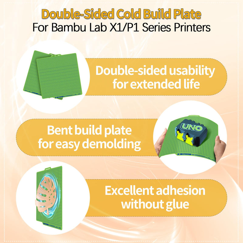 IdeaFormer-3D Grid Textured Cool Plate for Bambu Lab P1S P2S P1P X1C X1 A1, Low-Temperature Build Plate PLA Cold Plate for Bambu Labs 257x257mm