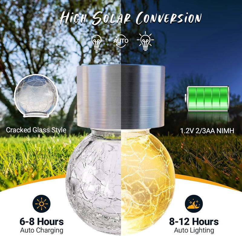 GIGALUMI Solar Lights Outdoor Waterproof ,12 Pack Solar Hanging Lights Garden Decor,Gifts for Women Mom Grandma,Solar Outdoor Lights Lantern Cracked Glass for Yard, Fence, Tree(Warm White) 12 PACK Warm White