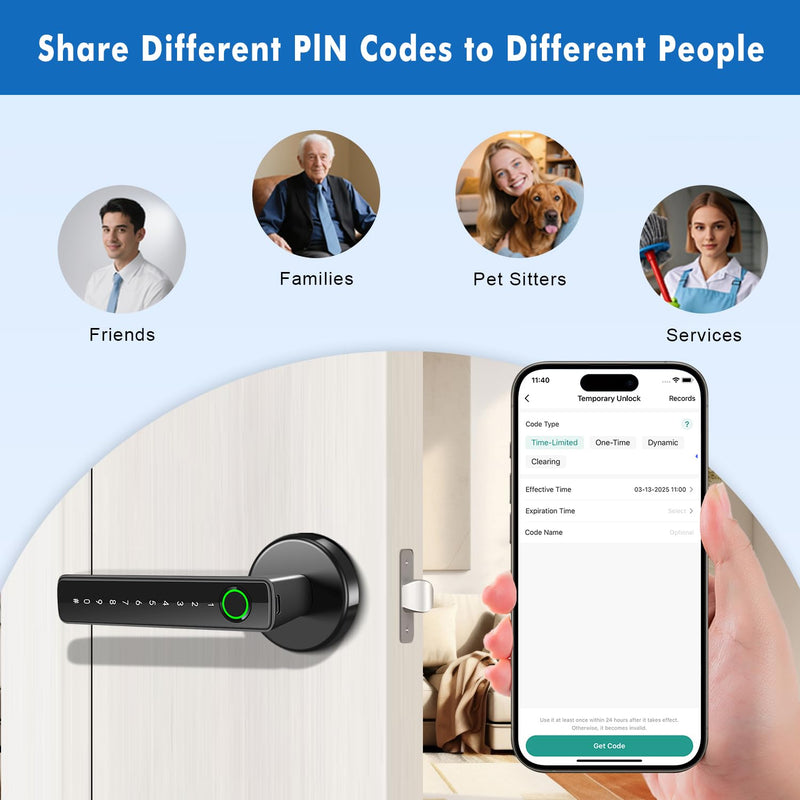 Fingerprint Door Lock,Biometric Smart Door Knob with Keypad Code,6 in 1Keyless Entry Door Handle,App Control,Generate Passcode Remotely,for Bedrooms Office Home Hotel Apartment