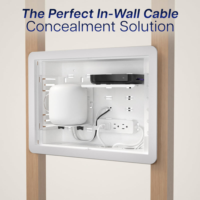 VIVO 9 inch in-Wall Media Box, Outlet Box, Recessed Outlet Box and Media Enclosure for Behind TV, Cable Management Kit for New and Retrofit Construction, Storage, White, MOUNT-CE10
