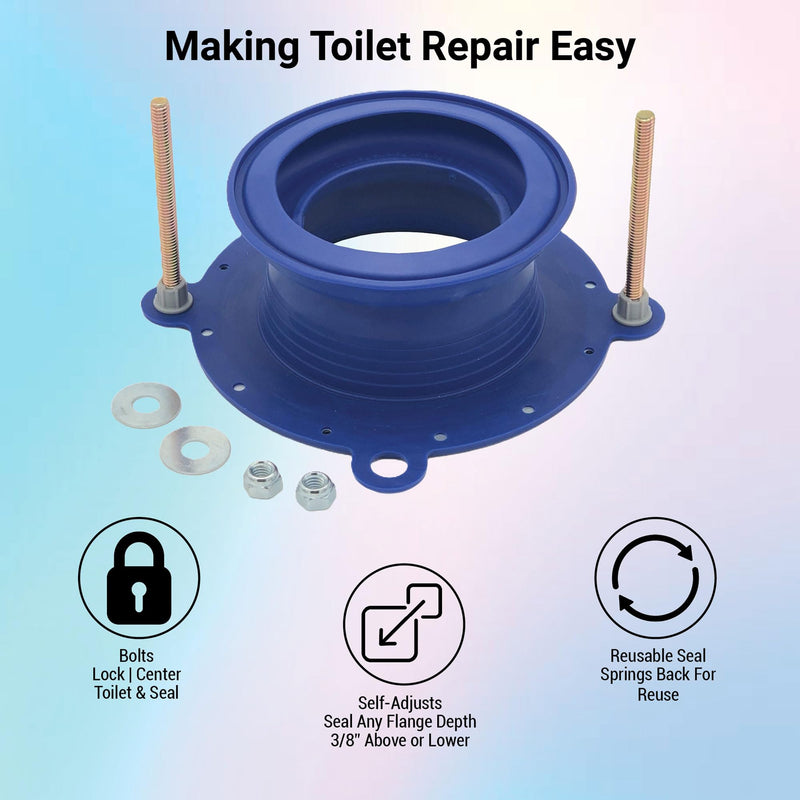 One N Done Toilet Flange Repair Kit - Complete Toilet Seal Repair For Wax Seal, Rubber Gasket Ring,Tool-Free Nuts Includes 3 1/2-Inch Locking Zinc Bolts, Easy Toilet Bowl Repair (Pack of1)
